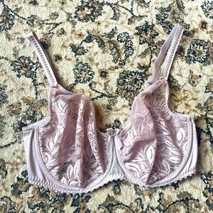 Prima Donna UK 32F Lace Unlined Bra Pale Pink Feminine Girly Bow Lingerie Casual